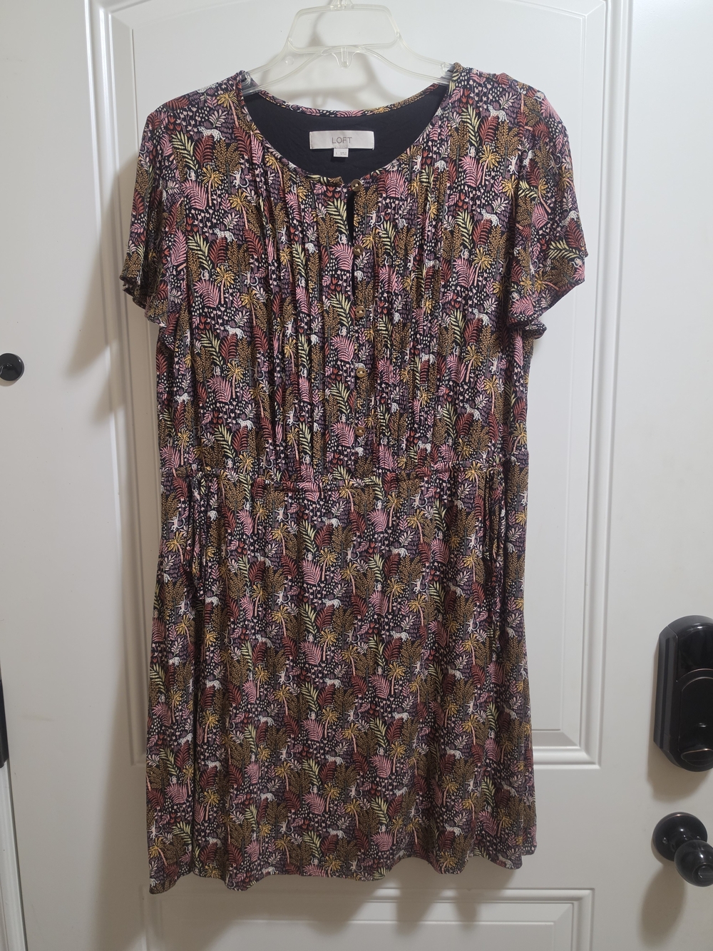 LOFT Jungle Animal Print Pleated Button-Down Dress - Size Large